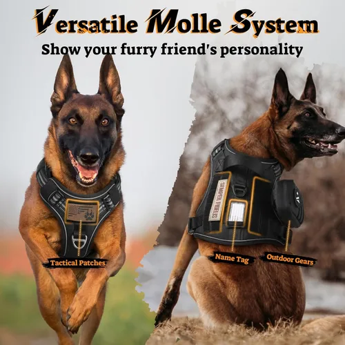 Miniatura 8 de rabbitgoo - Arnés para perros pequeño sin tirones, chaleco táctico de servicio con Molle y asa de control, arnés militar ajustable y reflectante