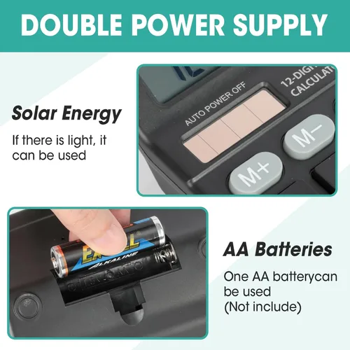 Miniatura 3 de Paquete de 12 calculadoras a granel, calculadoras de escritorio de 12 dígitos con pantalla LCD grande y botón sensible, energía solar y batería