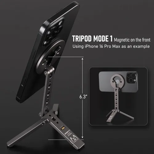 Miniatura 3 de Trípode magnético ultracompacto para iPhone Diseño de gancho plegable, 20 imanes N52, zapata fría y tornillo de 1/4 pulgadas, soporte