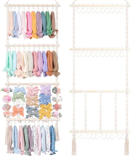 Miniatura 9 de POVETIRE Organizador de lazos para el pelo con soporte para diadema para niñas, organizador de almacenamiento para diademas y accesorios para bebé