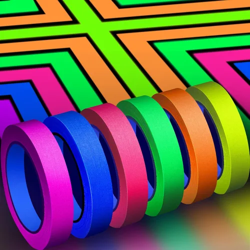 Miniatura 14 de Whaline Cinta de tela Gaffer de neón de 6 colores, cinta fluorescente de luz negra UV para fiestas UV (0.6 pulgadas x 16.5 pies)