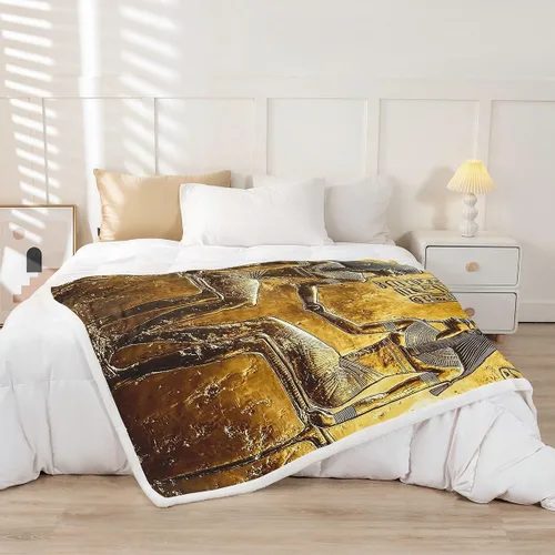 Miniatura 2 de Manta Throw con Estampado Egipcio Dorado Estilo Antiguo Egipto Manta Sherpa Patrón de Jeroglíficos del Antiguo Egipto Manta de Vellón Para Niños