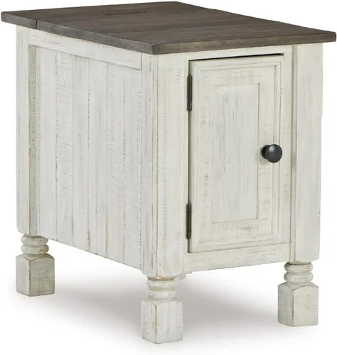 Signature Design by Ashley Havalance - Mesa auxiliar de silla casual, puerto de carga USB doble, estante fijo, madera de pino, 16 pulgadas de ancho