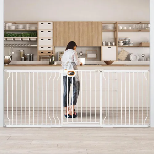 owlie Puerta para bebés de interior de 75 a 85 pulgadas, puerta de seguridad extra ancha para perros, puerta de escalera grande, puertas ajustables