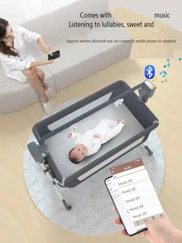 Miniatura 5 de Electric Bluetooth Smart Baby Bedside Crib, Infant Bedside Cot, Convertible Foldable Baby Bassinet Crib with Remote Control, Music, 5 Swaying Gears