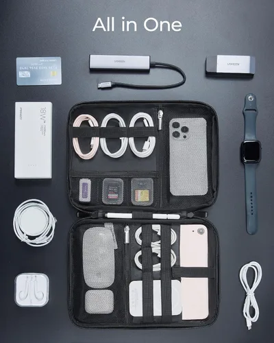 Miniatura 7 de BAGSMART Estuche Organizador de Electrónica para Viaje para Tabletas de 10.2 Pulgadas, Bolsa de Techo Esencial para Banco de Energía, Tarjetas SD