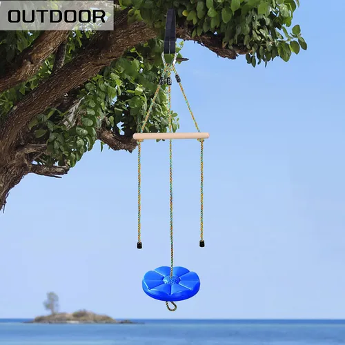 Miniatura 4 de Columpio de disco para niños, columpio de cuerda ajustable, accesorios con barras de mono, 1 mosquetón, 2 correas colgantes añadidas 3 en 1, juego