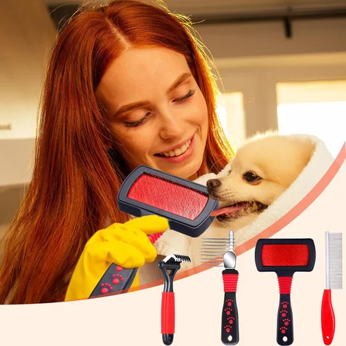 Miniatura 6 de Kit de aseo para mascotas de 4 piezas - peines para desenredar, cepillo de alambre y peine de acero para quitar nudos y pelo de perros, gatos