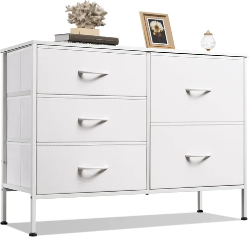Miniatura 15 de WLIVE - Cómoda para dormitorio con 5 cajones, cómodas anchas para dormitorio con organizadores de cajones, cómoda con cajones, cómoda de tela