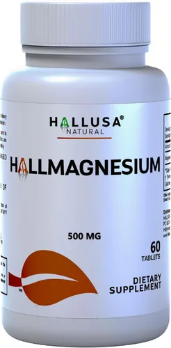 Hallusa Natural Magnesio para calambres en las piernas, magnesio como óxido 500 mg, 60 cápsulas, suministro de 60 días, relajación muscular, alta