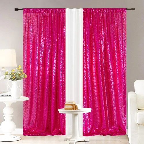 Miniatura 4 de Eternal Beauty Cortinas de fondo de lentejuelas rosadas, 2 paneles de 2 x 8 pies para San Valentín, Navidad, fiesta, cumpleaños, fotografía, boda