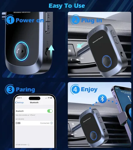 Miniatura 8 de Adaptador AUX Bluetooth para automóvil, adaptador Bluetooth auxiliar para música de automóvil y llamadas manos libres, receptor de música