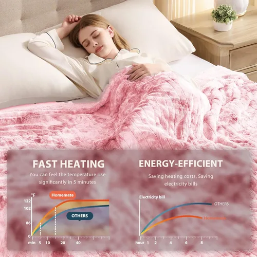Miniatura 4 de Homemate - Manta eléctrica térmica tamaño matrimonial - 72"x84" Manta térmica tamaño matrimonial con apagado automático de 1/2/4/6/8 horas 10