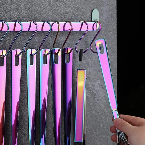 Miniatura 8 de Juego de utensilios de cocina de arco iris, Kyraton de acero inoxidable con 37 piezas, juego de herramientas de cocina con estante de utensilios