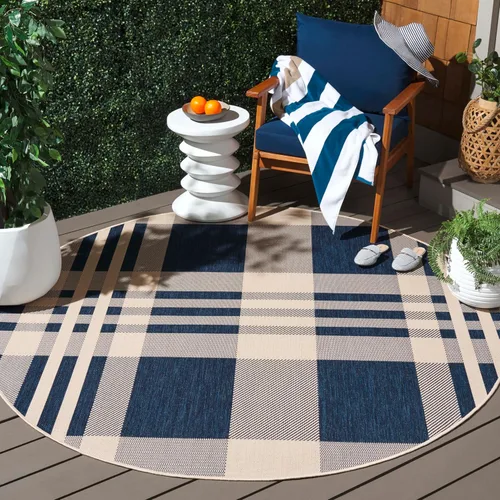 Miniatura 66 de SAFAVIEH Alfombra Lavable para Exteriores Colección Courtyard - 2'3" x 4', Beige y Azul, Patrón a Cuadros, No Desprende Pelusa y Fácil Limpieza