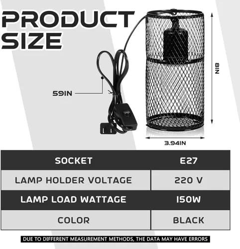 Miniatura 2 de VIHOSE Protector de lámpara de calor para reptiles con emisor de calor de cerámica de 150 W, soporte de lámpara de calefacción antiquemaduras, jaula