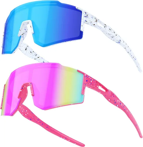 Miniatura 22 de Paquete de 2 lentes de sol de béisbol para niños y jóvenes, gafas de sol deportivas para niños y niñas, gafas de golf para ciclismo, correr, golf