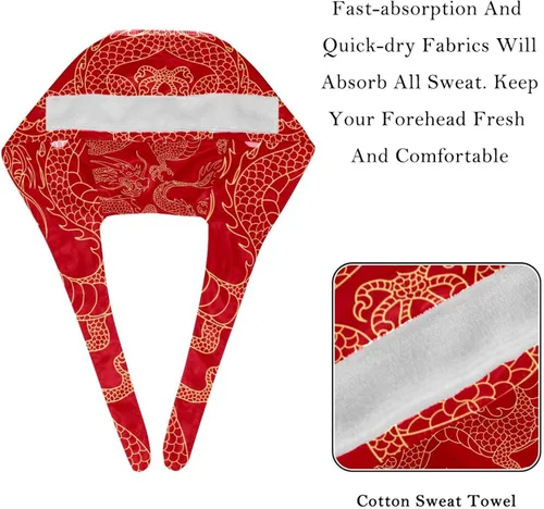 Miniatura 4 de 2 Pcs Womens Working Caps with Button Retro Love Red Rose Flower Pattern Lace-Up Hat Unisex Hair Covers One