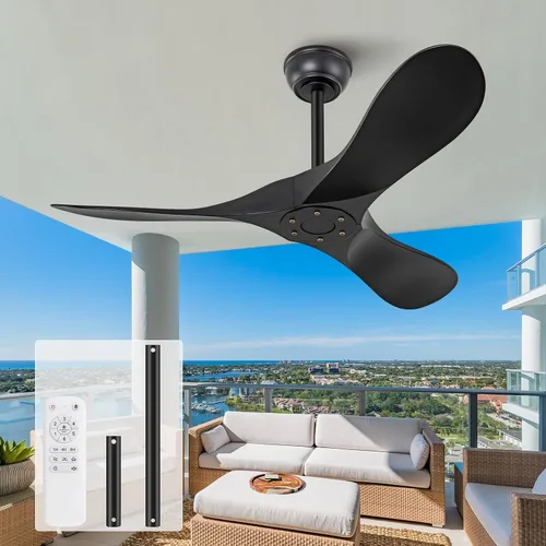 Miniatura 10 de Ventilador de techo negro de 36 pulgadas, 6 velocidades, motor de CC silencioso reversible, 3 aspas ABS, diseño moderno sin luz, control remoto