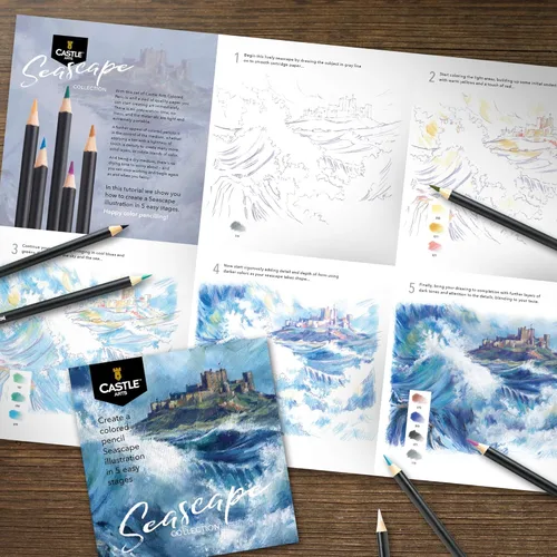 Miniatura 6 de Castle Art Supplies 24 lápices de colores de paisaje marino para artistas adultos Ideal para bocetos, colorear y dibujar con núcleos de calidad