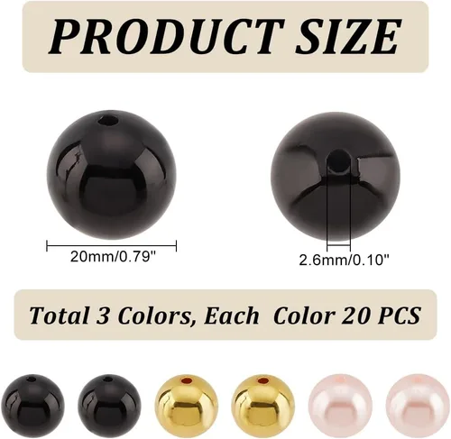 Miniatura 2 de PH PandaHall 60 cuentas de goma de mascar de 0.787 pulgadas – Espaciador de resina de oro negro, cuentas focales de imitación para joyería, pulsera