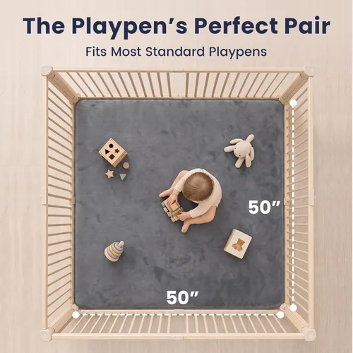 Miniatura 6 de Huloo Sleep Tapete de juego para bebé para suelo, espuma elástica de 1.3 pulgadas de grosor, tapete de corral de 50 x 50 pulgadas para tiempo boca