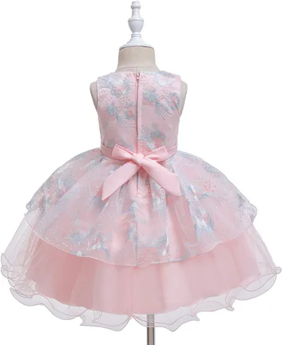 Miniatura 3 de Vestido de princesa para niñas con diseño floral, para fiesta de cumpleaños, boda, dama de honor, para primer cumpleaños (rosa, 2-3 años)