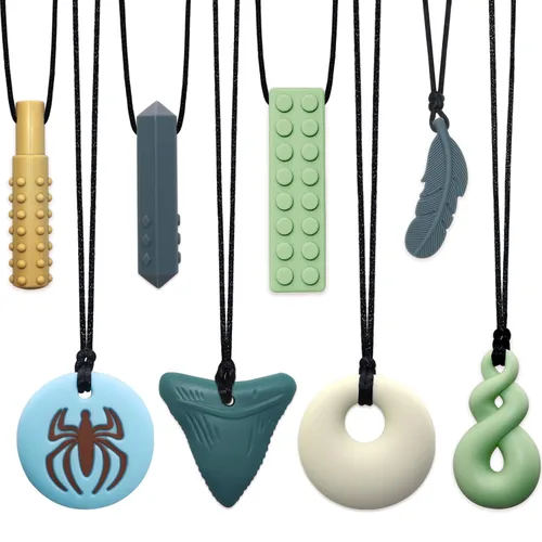 Paquete de 8 collares masticables para niños y adultos, juguetes sensoriales para autismo, TDAH, SPD, masticar, morderse las uñas, juguetes de