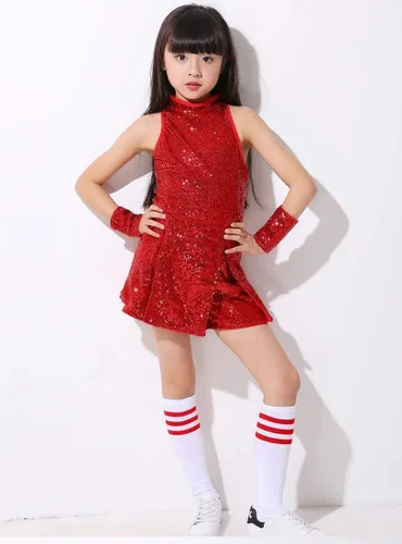 Miniatura 4 de LOLANTA Vestido de baile de lentejuelas para niñas de 4 a 12 años, traje de baile de hip hop, sin mangas y pantalones cortos