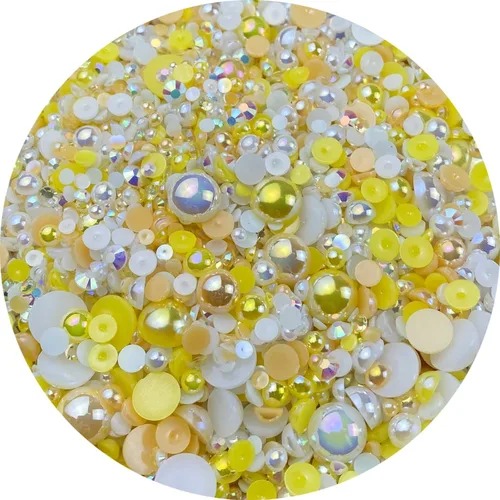 Miniatura 24 de Mezcla de perlas planas y diamantes de imitación, 2.16 oz de diamantes de imitación de resina semiredondas para manualidades, 0.116 in - 0.394 in