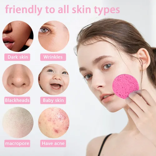 50 esponjas faciales, celulosa natural comprimida, rosa, forma redonda, limpieza facial, exfoliante, eliminación de maquillaje Paquete de 50 rosas