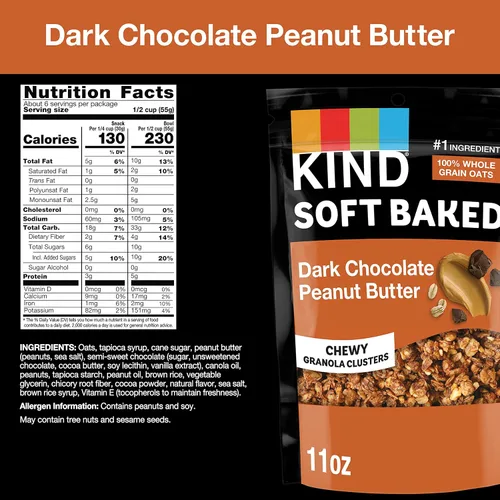Miniatura 3 de Kind Galletas Blandas de Granola, Mantequilla de Maní con Chocolate Oscuro, Snacks Saludables, Sin Gluten, 100% Granos Integrales, 5g de Proteína