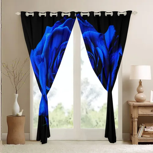 Miniatura 4 de Cortinas de ventana para el día de San Valentín para dormitorio, sala de estar, estampado 3D, cortinas florales de rosas azules para niños y niñas