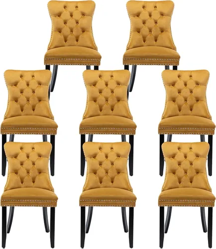 Miniatura 72 de Juego de 4 Sillas de Comedor de Terciopelo Tapizadas con Capitoné, Sillas Laterales de Cocina con Ribete de Tachuelas y Patas Chapadas en Oro