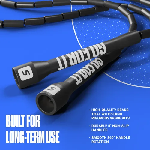 Miniatura 2 de Sportbit Elite Cuerda de Saltar con Perlas - Cuerda de Velocidad Ajustable para Fitness, CrossFit, Boxeo - Sin Enredos, Ligera Negro