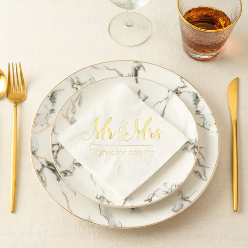 Miniatura 4 de Crisky Servilletas Mr and Mrs Gold Cóctel Bebidas Postre para Boda Ducha Compromiso Decoración de Fiesta Suministros de Decoración de Mesa de Dorado