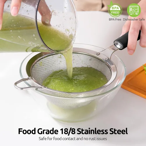 Miniatura 5 de U-Taste Juego de 4 espátulas de silicona sin BPA de alta resistencia de 600ºF y acero inoxidable 18/8 de 5.5 pulgadas 30 colador de malla (negro)