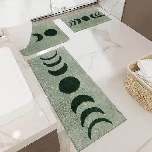 Miniatura 11 de Schweek Juego de 3 alfombras de baño bohemias, antideslizantes, absorbentes, de fases lunares, alfombra de baño de microfibra con tapetes
