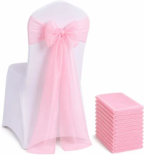 Elegantes bandas de organza para silla, bandas de tela transparente para bodas, fiestas y eventos especiales, (paquete de 10 unidades, rosa bebé)