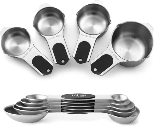 Spring Chef Juego de tazas y cucharas medidoras magnéticas, patentado, imanes fuertes N45, acero inoxidable resistente que cabe en tarros de