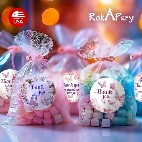 Miniatura 6 de Mariposa 40 calcomanías de agradecimiento, etiquetas redondas brillantes grandes de 2 pulgadas, tema para baby shower, cumpleaños, boda, despedida