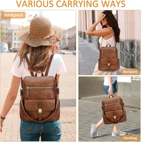 Miniatura 6 de KKXIU Mochila de cuero para mujer, B- marrón, Mediana, Moda