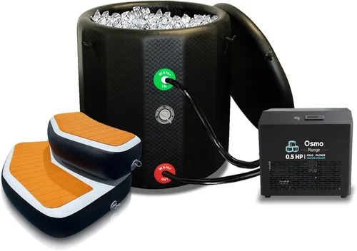 Kit completo de baño de hielo de inmersión en frío, enfriador de baño de hielo de 1/2 HP con bañera fría inflable y escalón inflable antideslizante,
