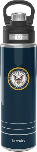 Miniatura 10 de Tervis Vaso aislado de doble pared con logotipo azul marino fabricado en Estados Unidos mantiene las bebidas frías y calientes, 10 onzas, ondulado