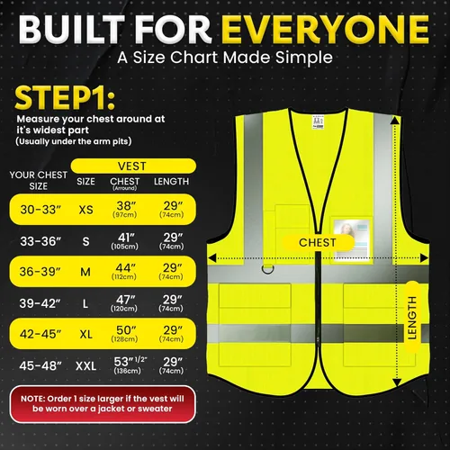 Miniatura 2 de PeerBasics Chaleco de seguridad, paquete de 10 unidades, amarillo, ANSI Clase 2, reflectante, para hombres y mujeres, unisex, con bolsillos