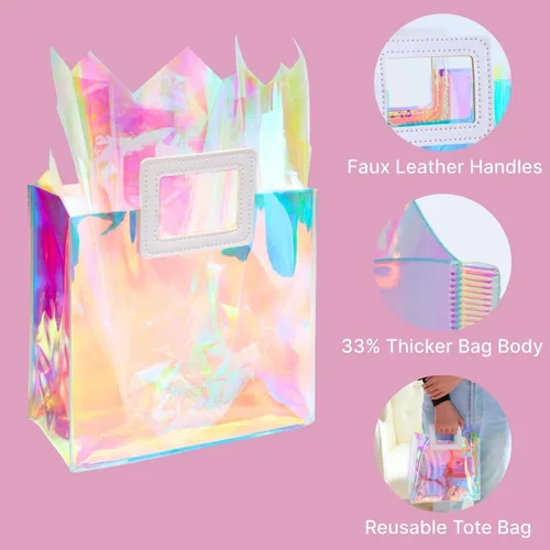 Miniatura 4 de Bolsa de regalo holográfica pequeña de 8.3 pulgadas con papel de seda, reutilizable, bolsa de regalo de cumpleaños para niñas y mujeres, S