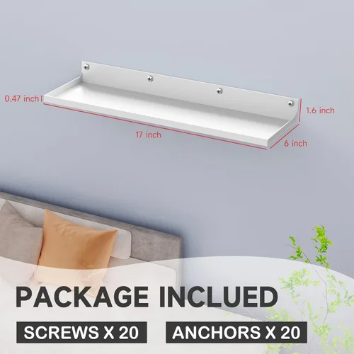Miniatura 3 de Paquete de 4 estantes flotantes de metal, estante grande de pared de 17 x 6 pulgadas para almacenamiento, estantería blanca para niños, estantes