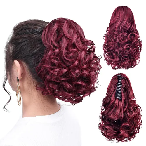 Miniatura 49 de Extensión de cola de caballo negra con clip de garra, ondulada, 10 pulgadas, 3.5 onzas, sintético, como verdaderos, postizos, para mujer, Yaki