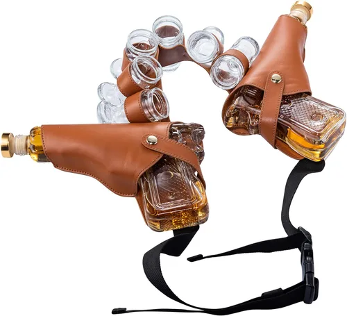 Miniatura 5 de Juego de decantador de pistola y vasos de chupito para fiesta, decantador de pistola de whisky y vaso de chupito, vertedores y tapón, 2 decantadores