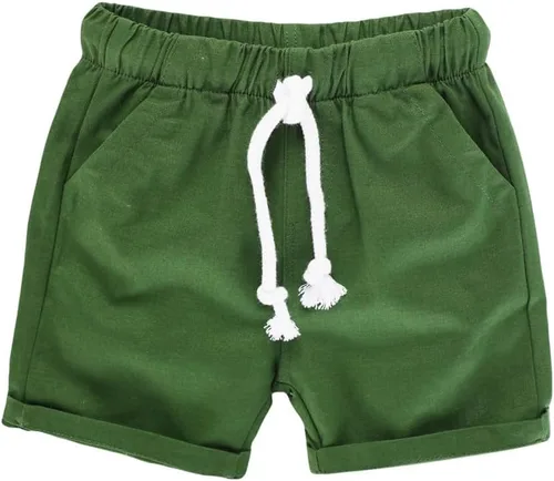 Miniatura 4 de HILEELANG Pantalones cortos chinos de verano para niños pequeños, de algodón, elásticos, con cordón, para uniforme escolar, 2